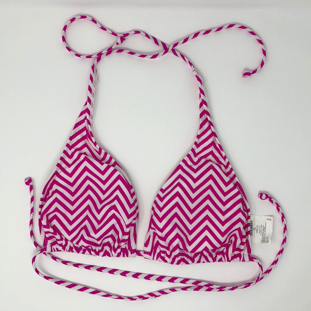 Pink and White chevron bikini top